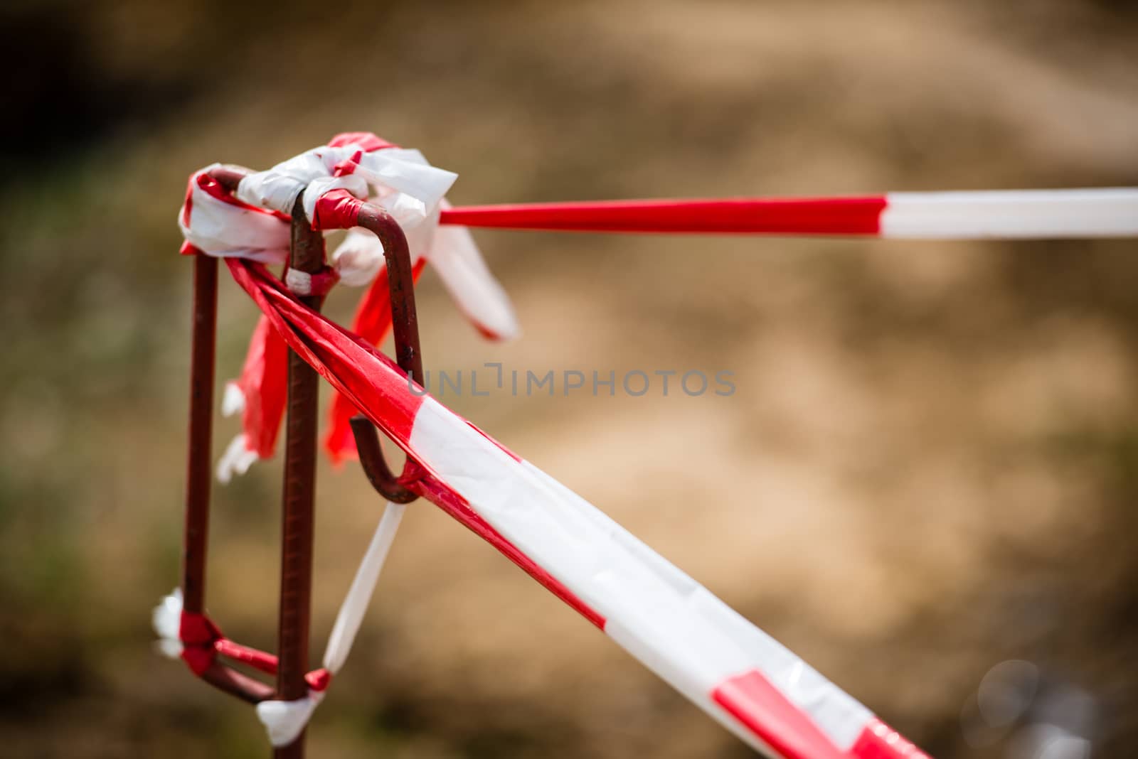 Red White Do Not Cross Ribbon Tape And Metallic Post