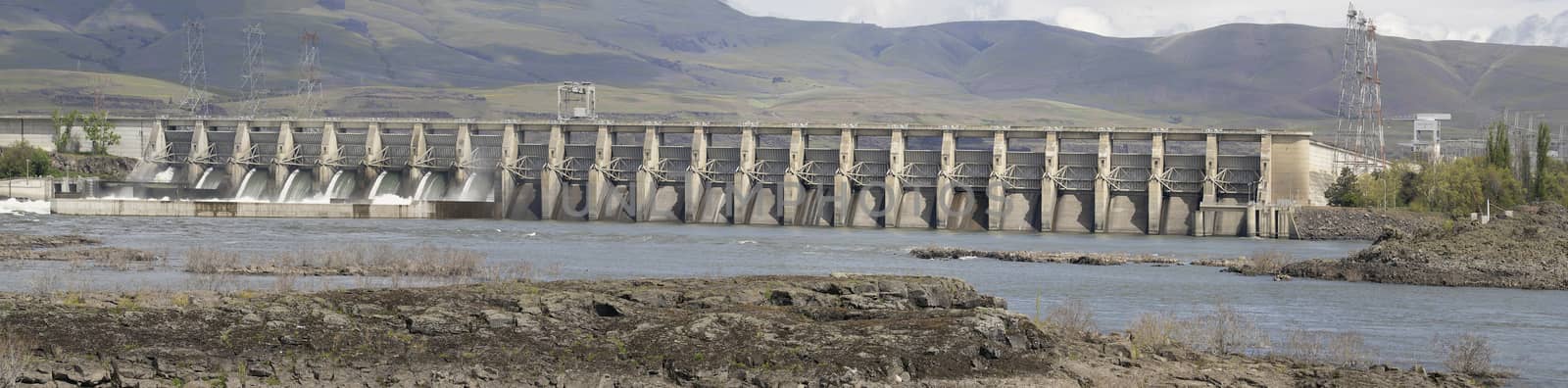 The Dalles Dam Along Columbia River between Oregon and Washington State Panorama