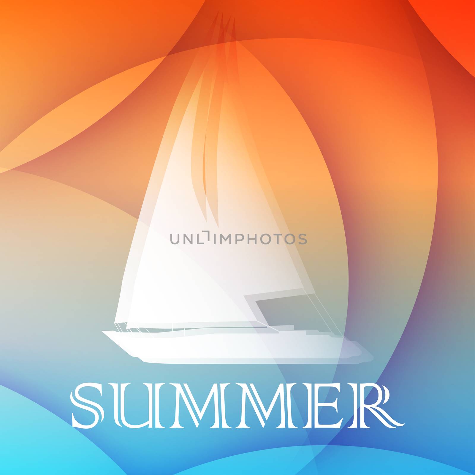 summer background with boat, flat design by marinini