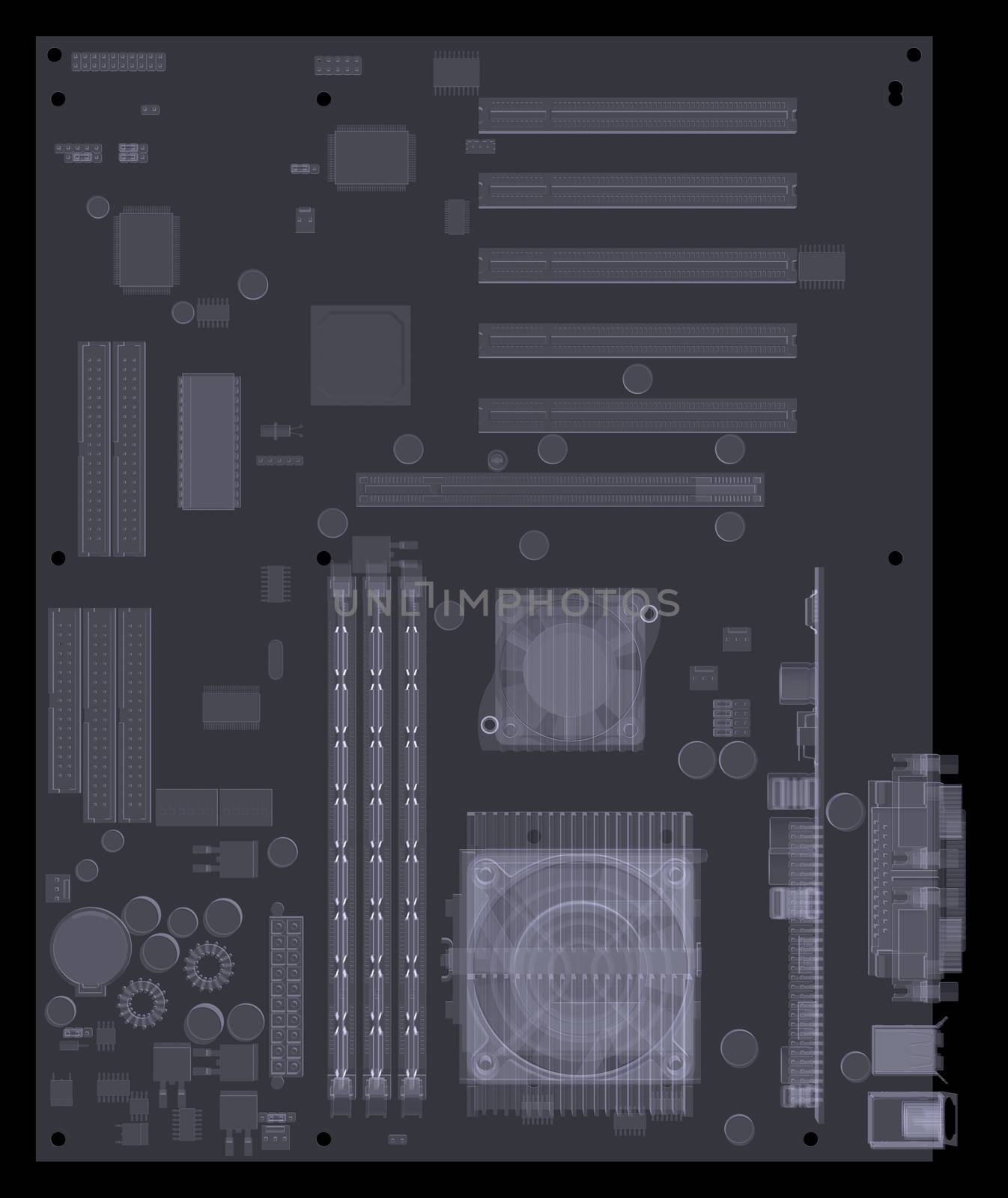 Motherboard. X-ray isolated render on white background