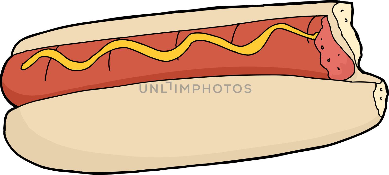 Hot dog with missing bite over white background