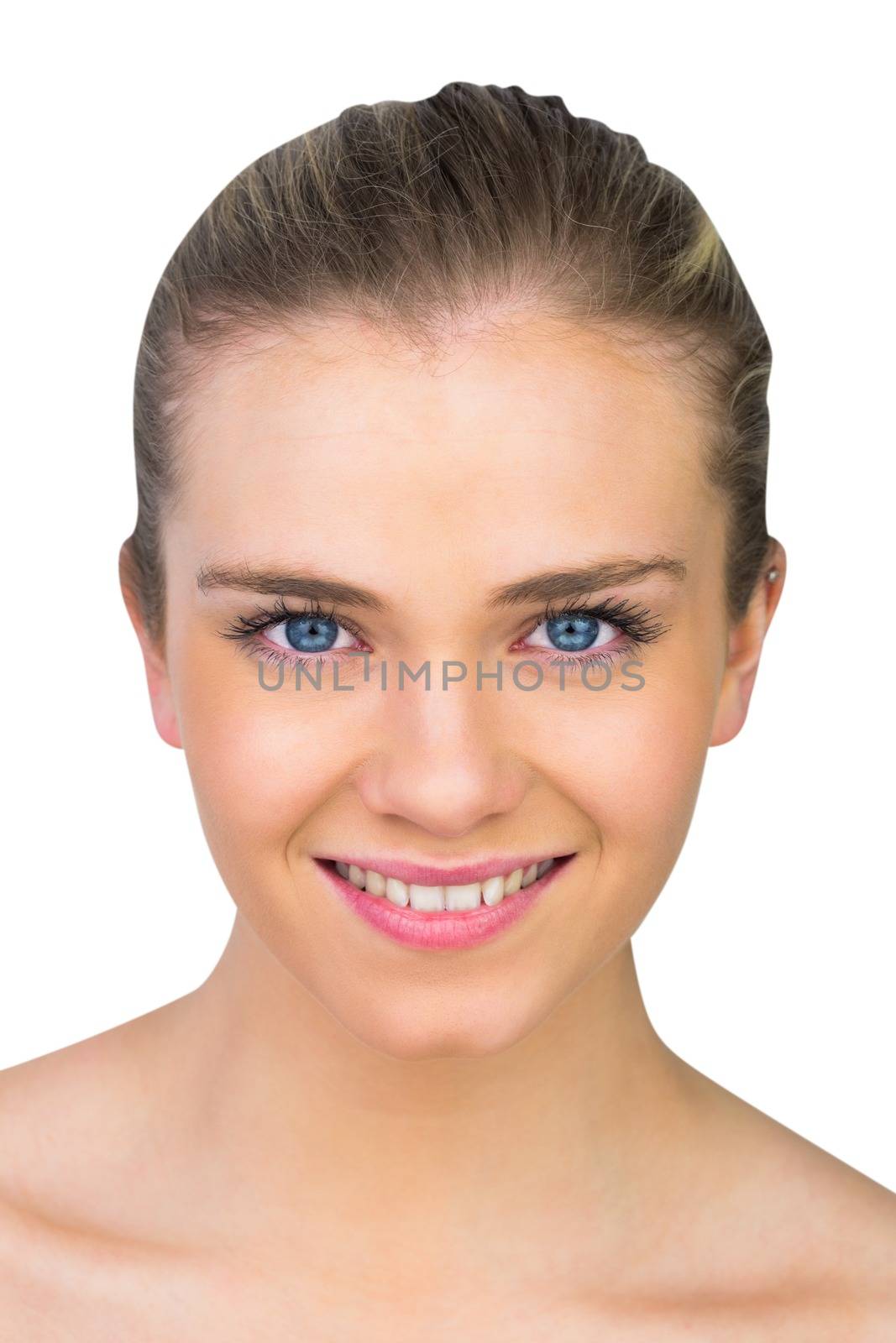 Smiling blonde natural beauty on white background