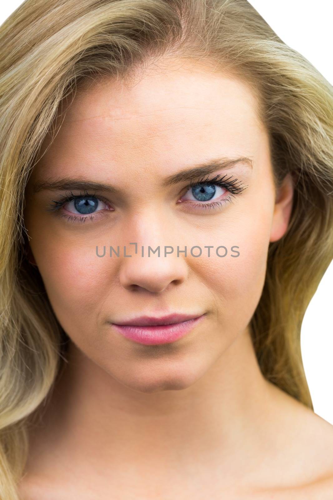Smiling blonde natural beauty on white background