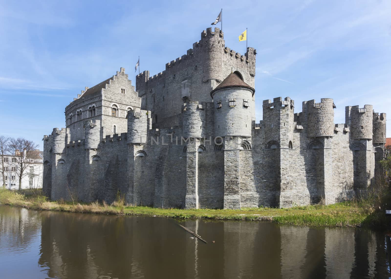 Relatively well conserved Castle of Ghent, Belgium, called Graevensteen, the first stone building in the city and home of the Dukes of Flanders in medieval times. Dates back to 1180 CE.