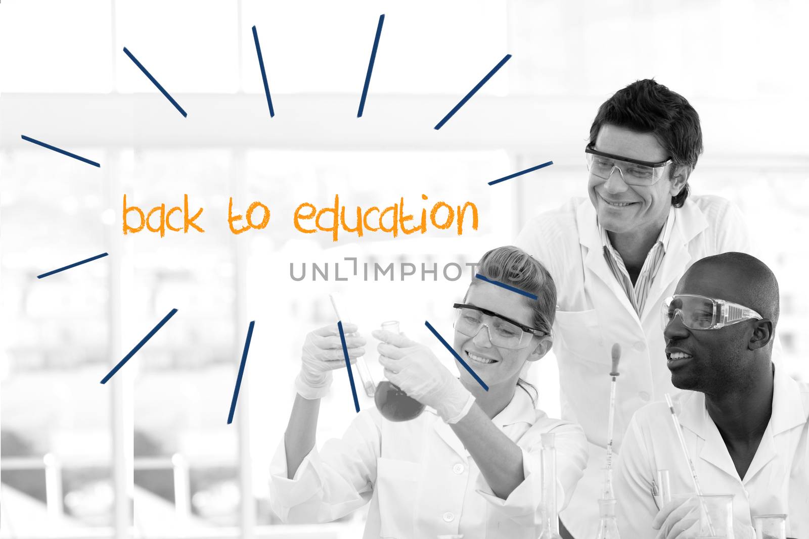 Back to education against scientists working in laboratory by Wavebreakmedia