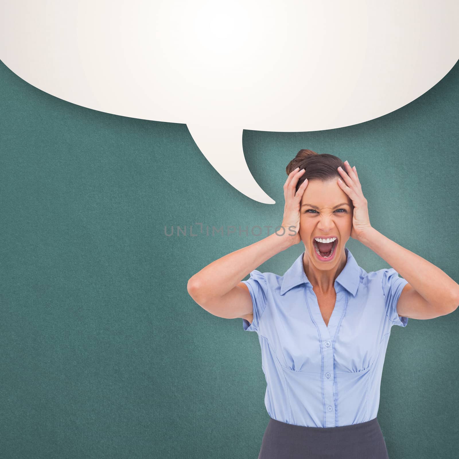 Composite image of stressed businessswoman with hand on her head by Wavebreakmedia