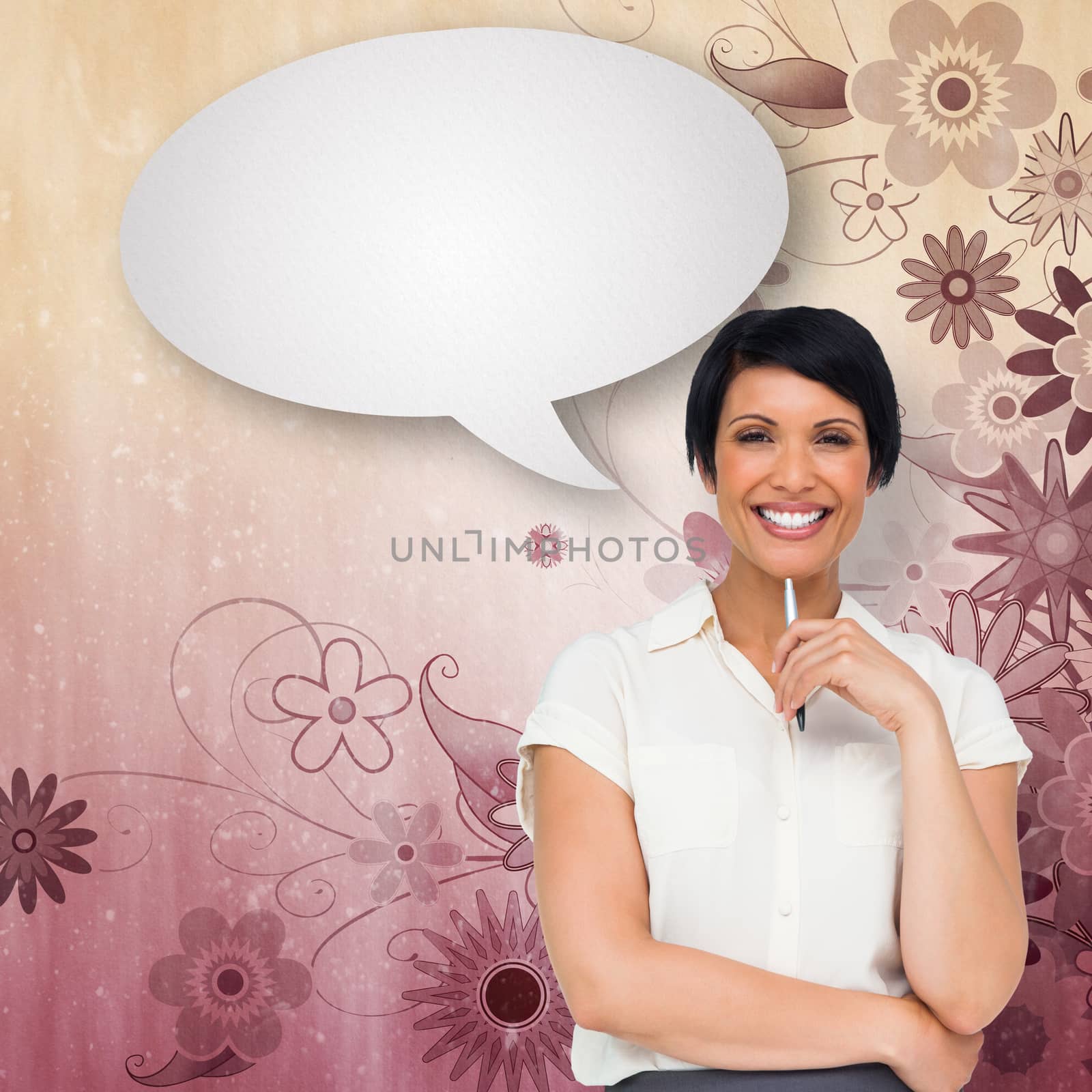 Composite image of thoughtful businesswoman with speech bubble by Wavebreakmedia