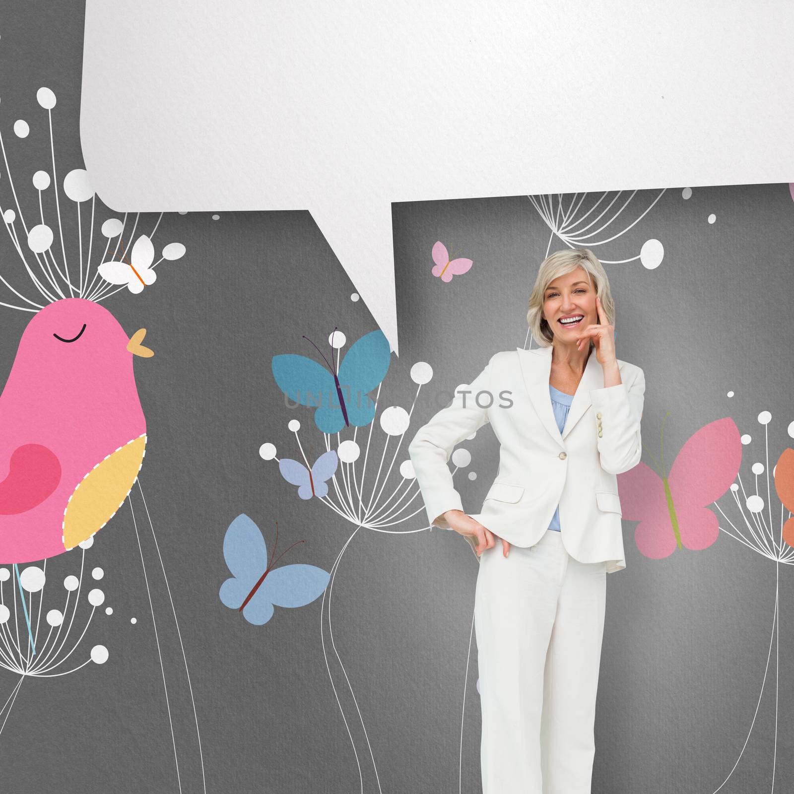 Composite image of thinking businesswoman with speech bubble by Wavebreakmedia