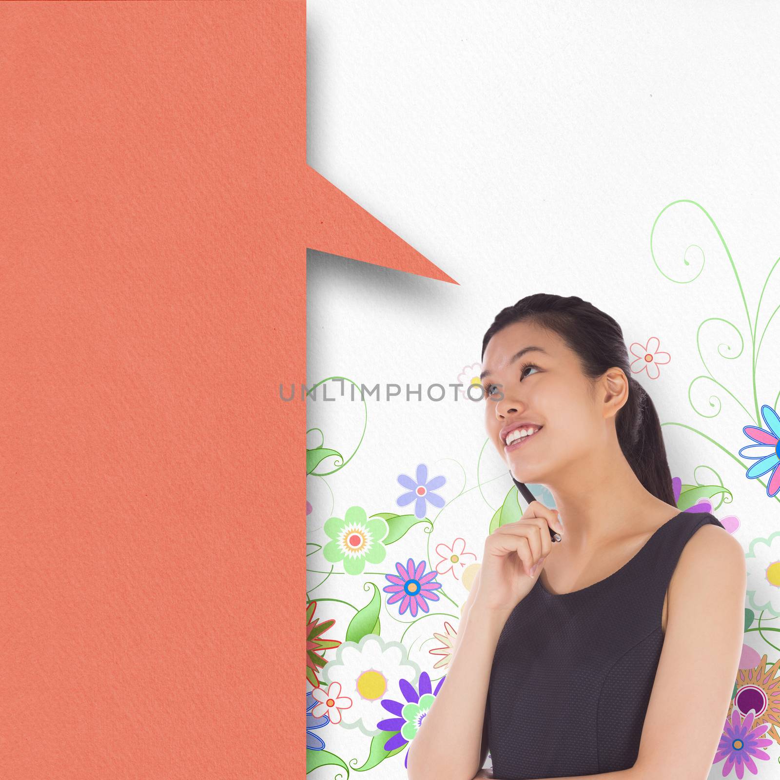 Composite image of thinking businesswoman with speech bubble by Wavebreakmedia