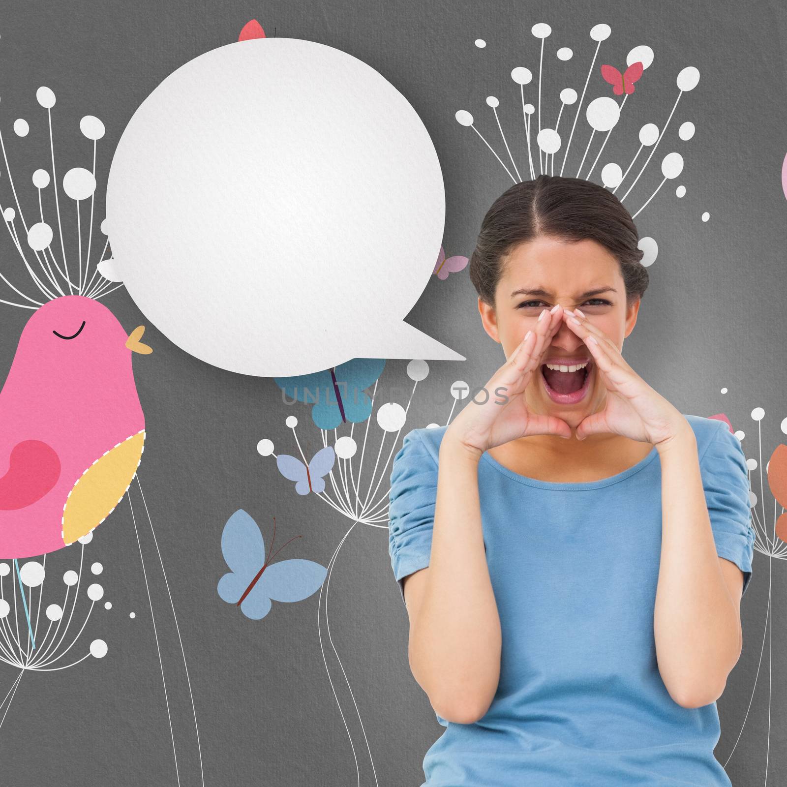 Composite image of pretty brunette shouting with speech bubble by Wavebreakmedia