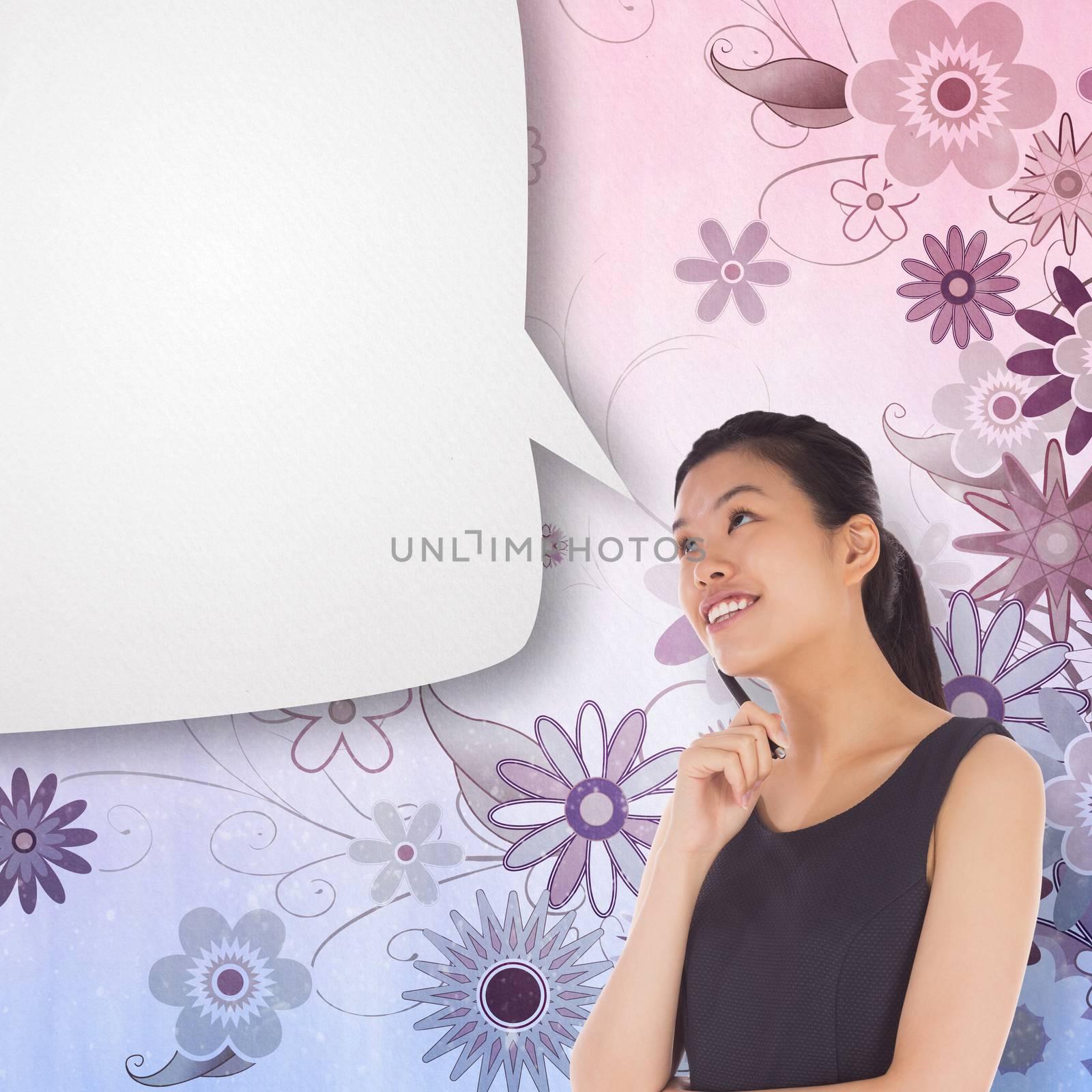 Composite image of thinking businesswoman with speech bubble by Wavebreakmedia