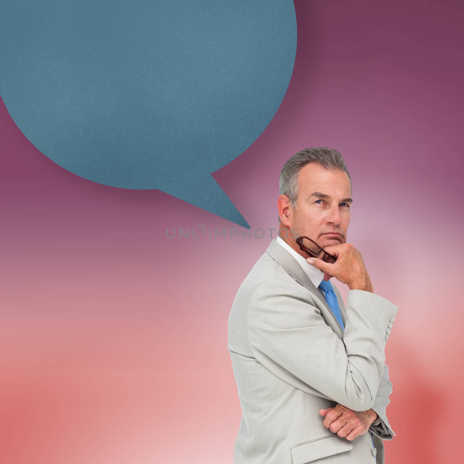 Composite image of thinking businessman with speech bubble by Wavebreakmedia