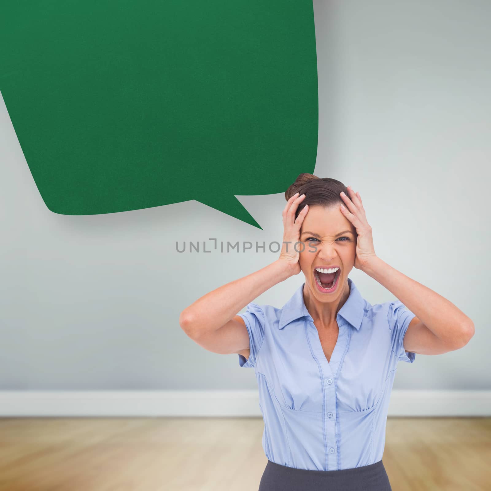 Composite image of stressed businessswoman with hand on her head by Wavebreakmedia