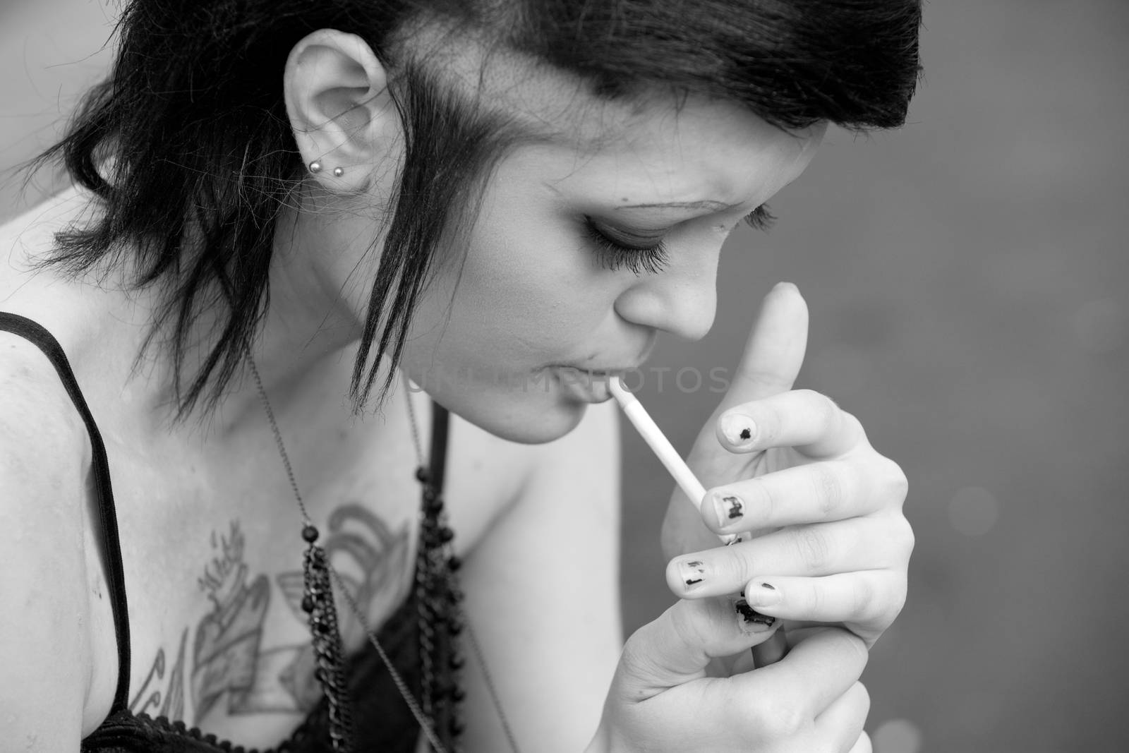 punk girl smokes a cigarette by Astroid