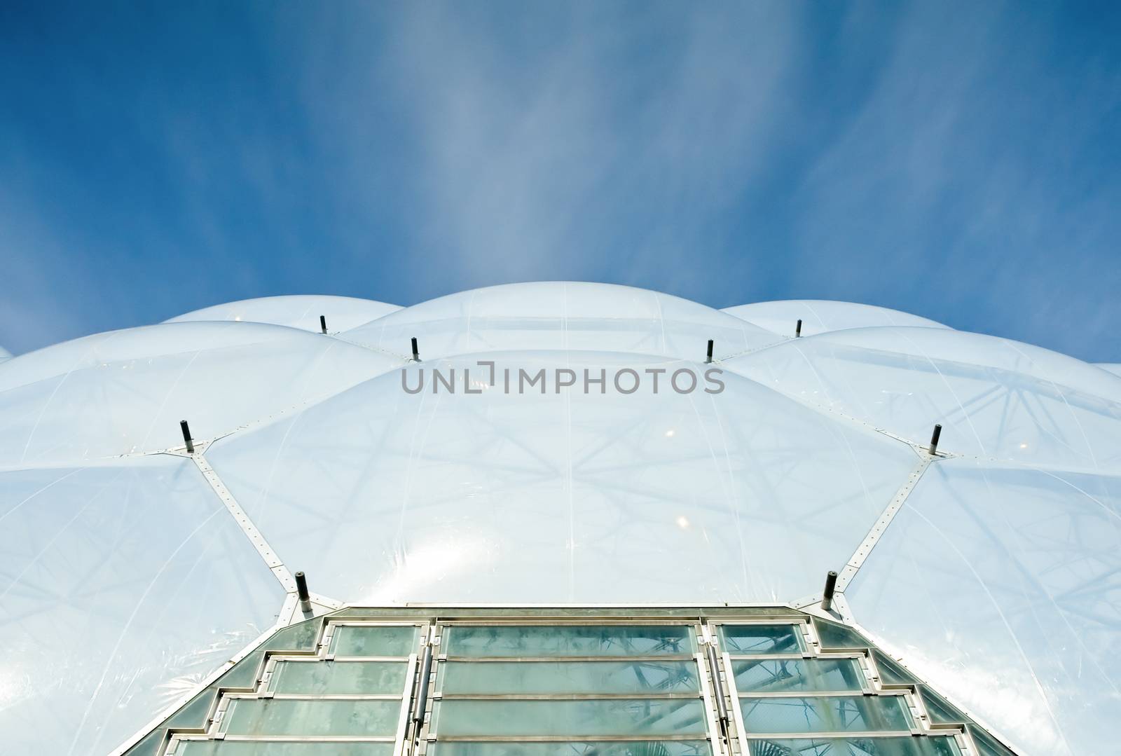 closeup of a biodome greenhouse roof structure