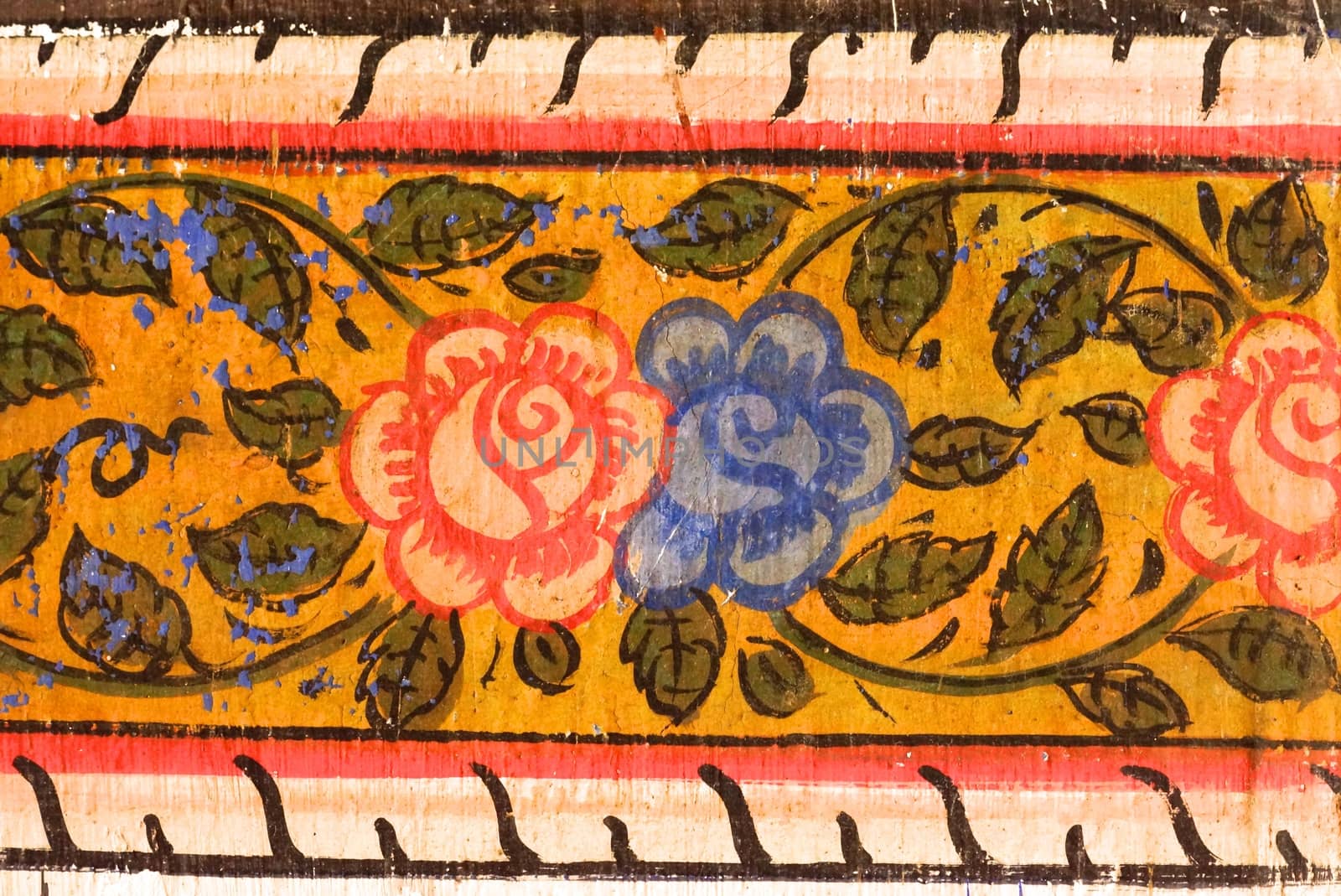 flower pattern painting of old thai temple wall,unknown artist,Lampang temple,Thailand