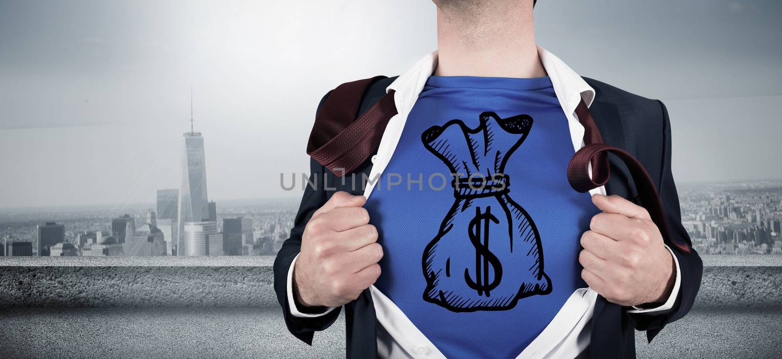 Composite image of businessman opening his shirt superhero style by Wavebreakmedia