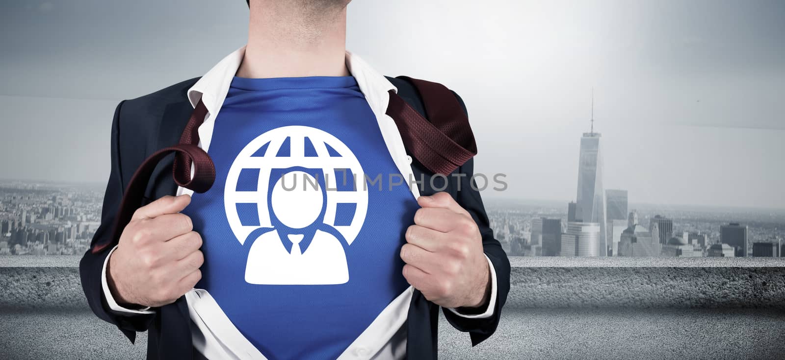 Composite image of businessman opening his shirt superhero style by Wavebreakmedia