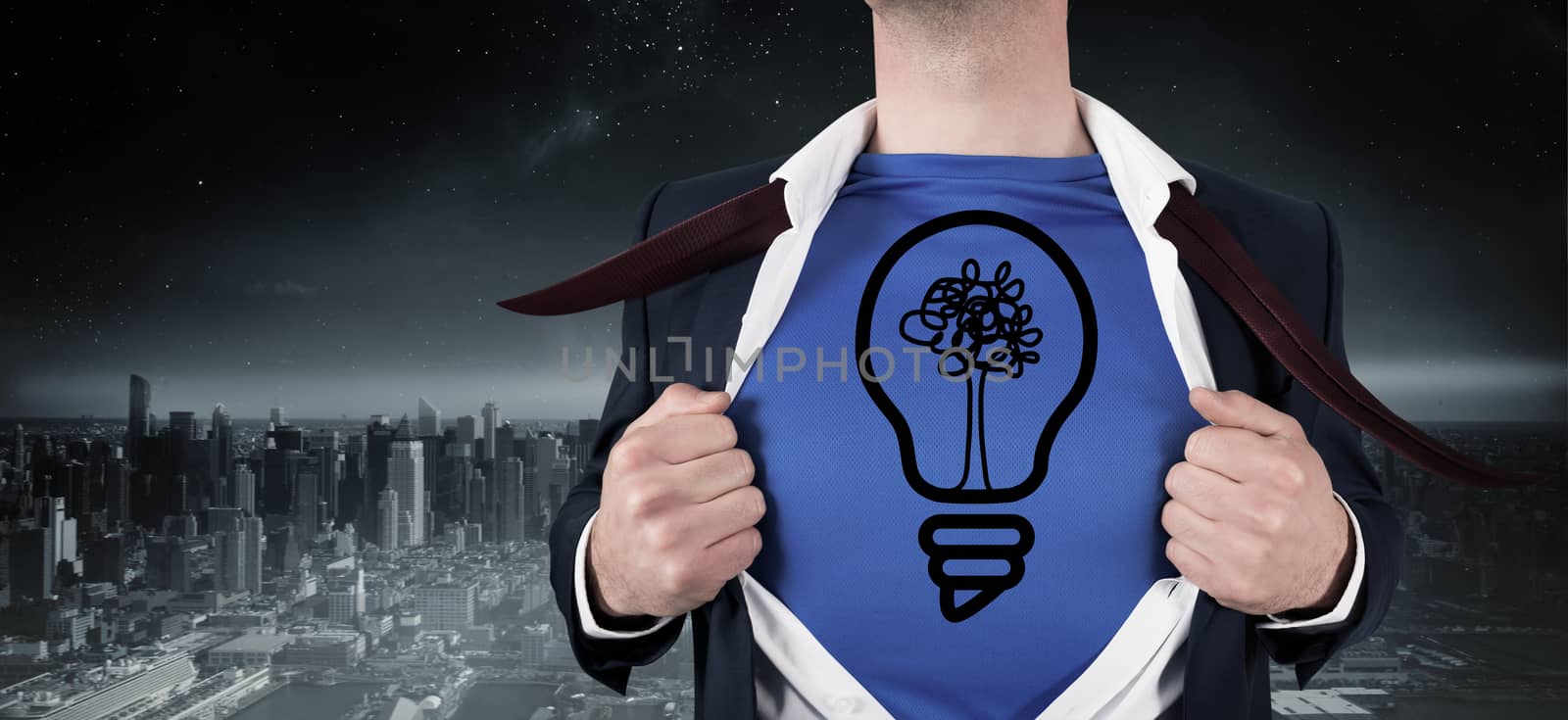 Composite image of businessman opening his shirt superhero style by Wavebreakmedia