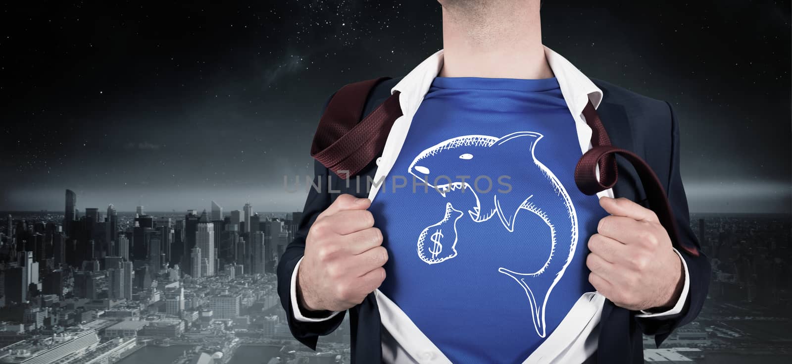 Composite image of businessman opening his shirt superhero style by Wavebreakmedia