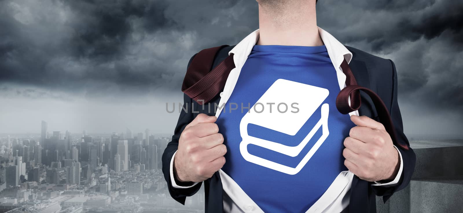 Composite image of businessman opening his shirt superhero style by Wavebreakmedia