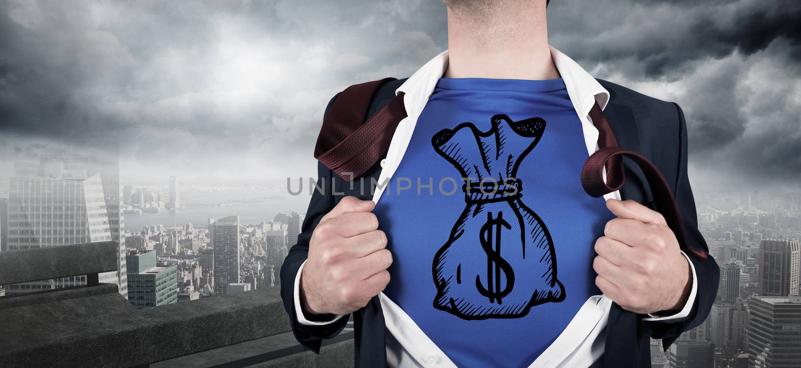 Composite image of businessman opening his shirt superhero style by Wavebreakmedia