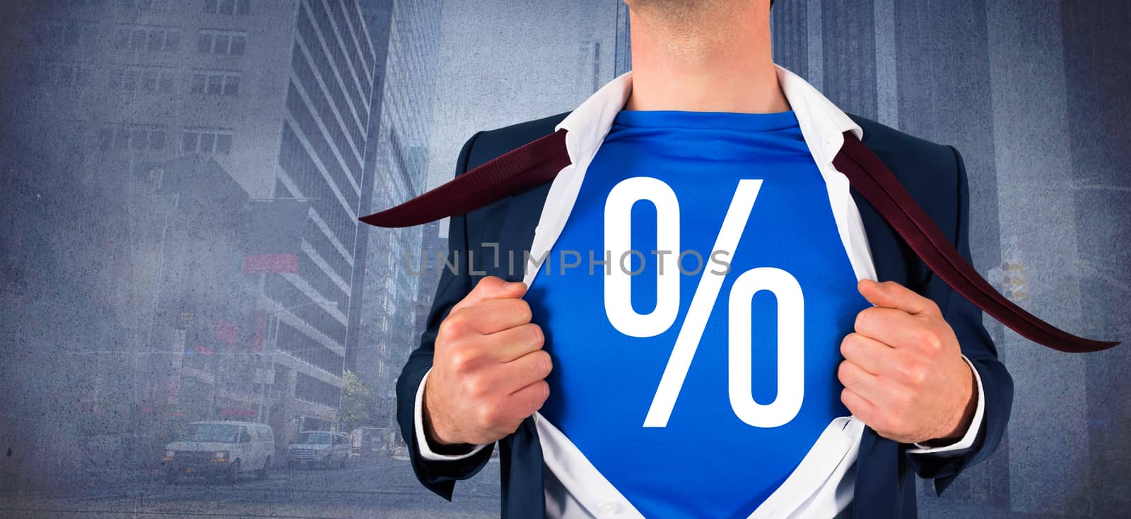 Composite image of businessman opening his shirt superhero style by Wavebreakmedia