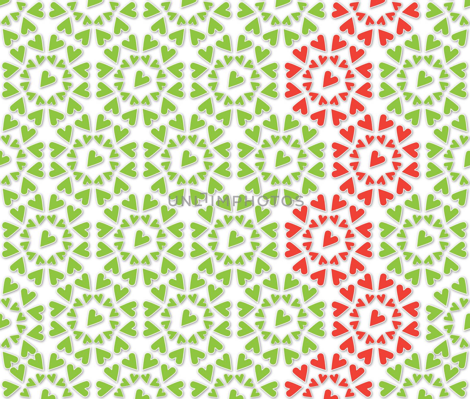 background or fabric Heart flower pattern green and red