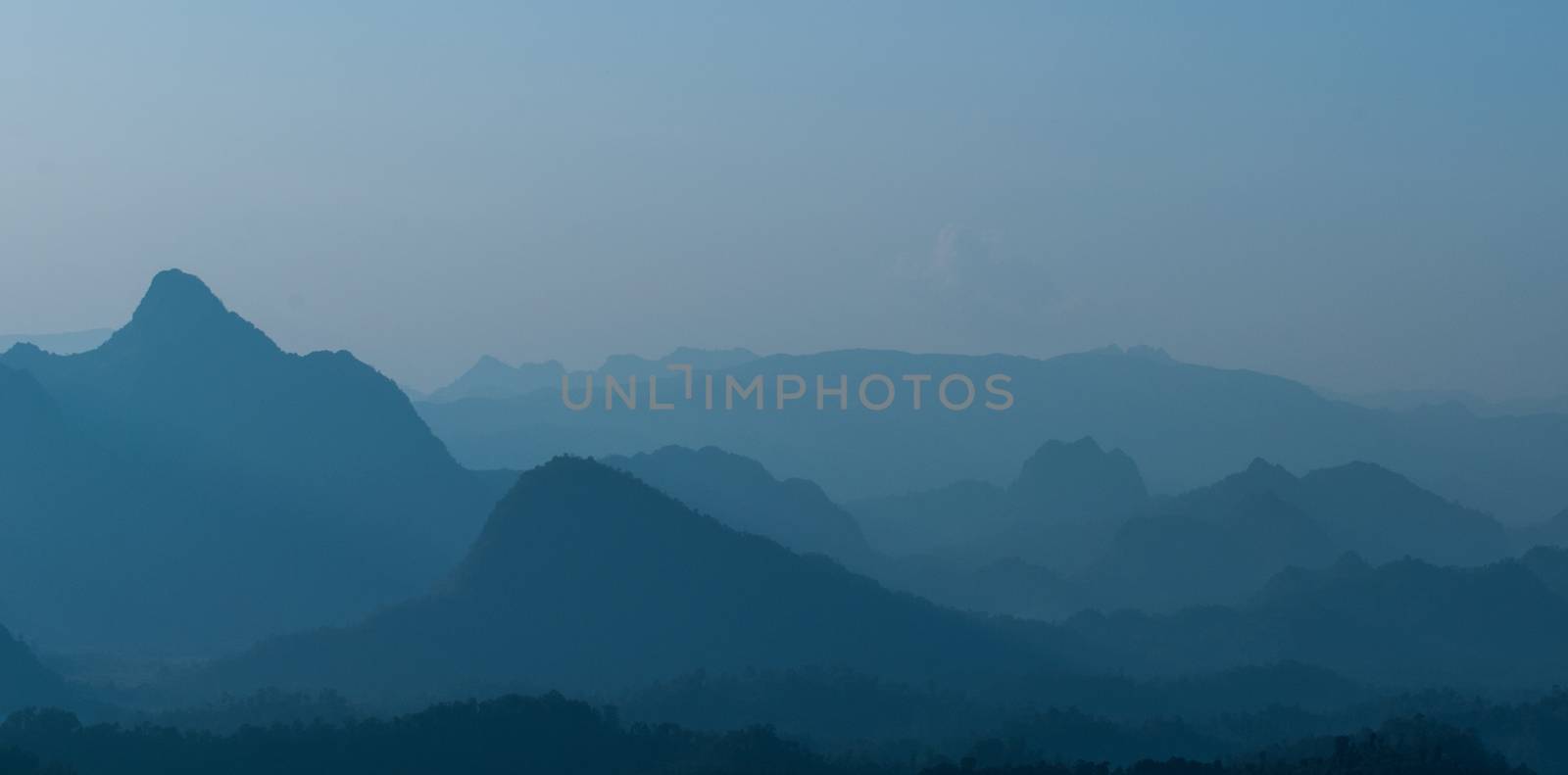 Layer mountains north at sunrise of thailand