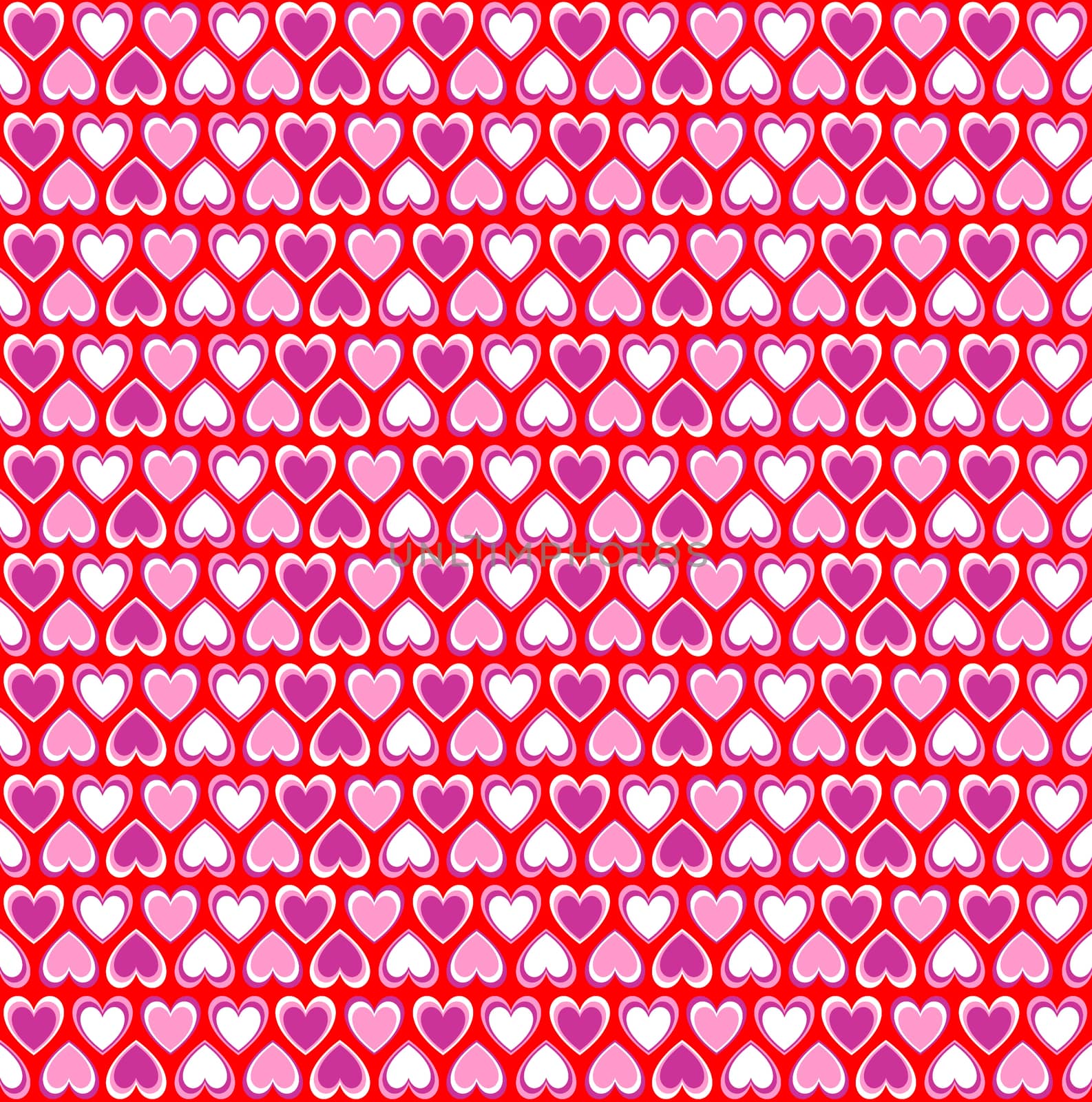 Colorful hearts seamless pattern on red background
