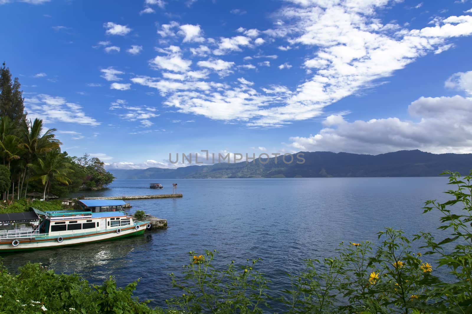 Boats and Lake. Samosir Island North Sumatra, Indonesia.