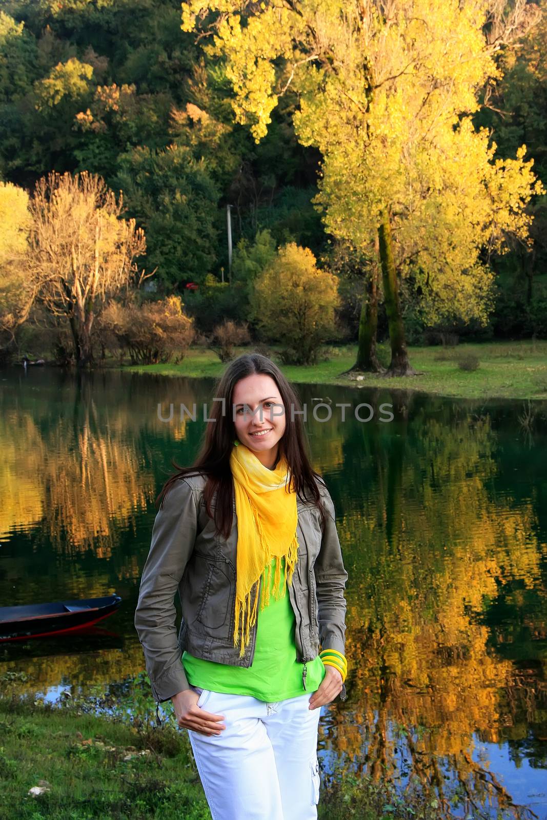 Young woman standing near Crnojevica river, Montenegro, Balkans