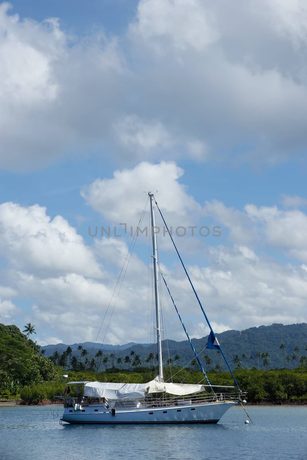 Sailboat at Savusavu harbor, Vanua Levu island, Fiji by donya_nedomam