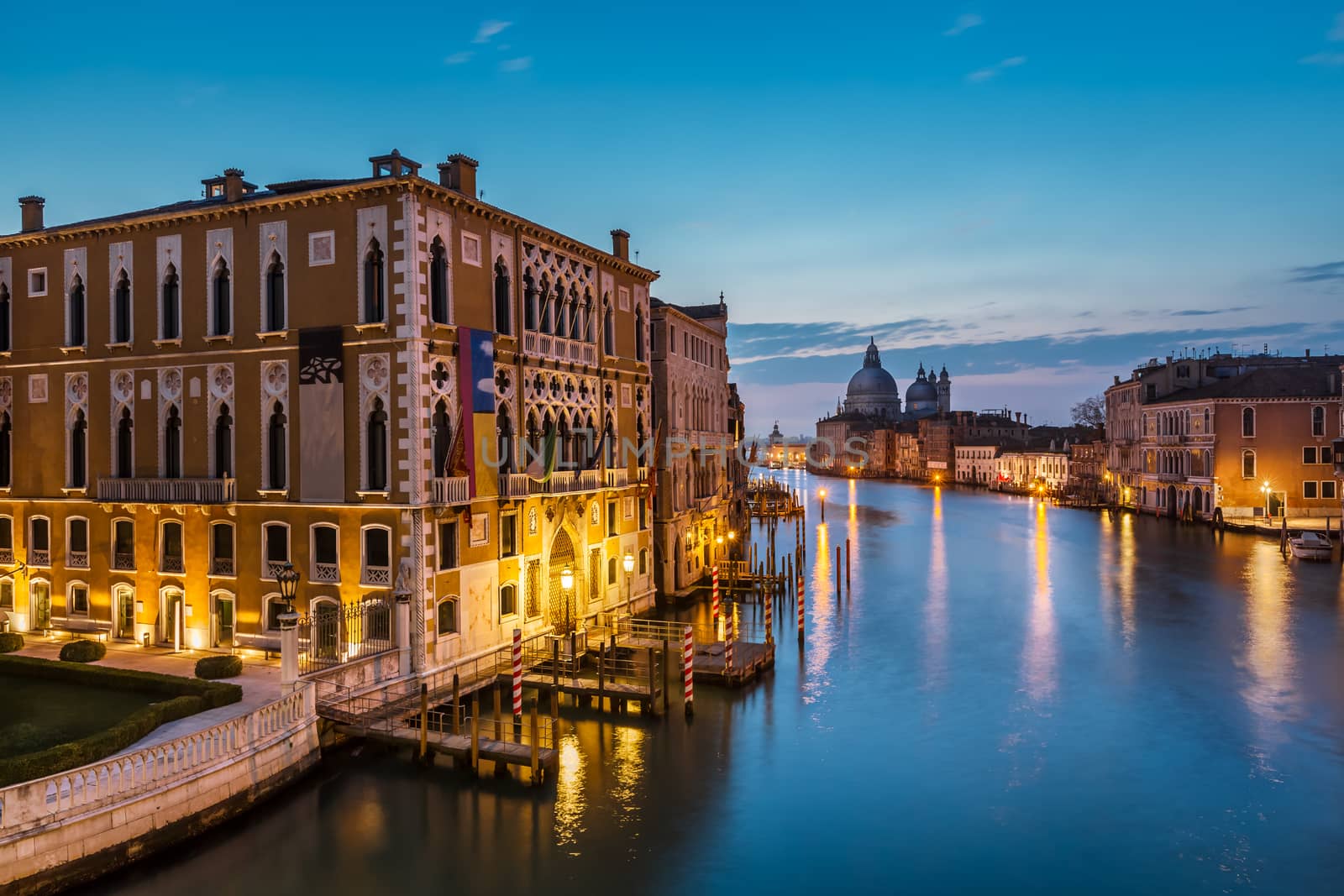 View on Grand Canal and Santa Maria della Salute Church from Accademia Bridge, Venice, Italy