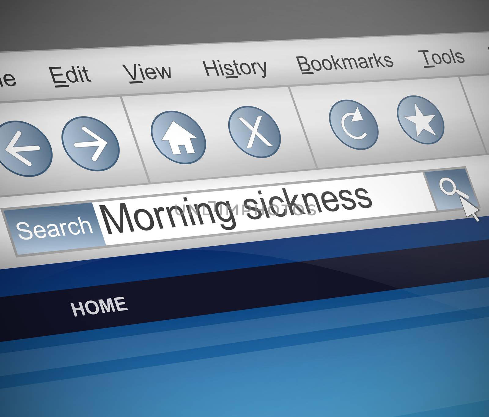 Illustration depicting a screen shot of a morning sickness internet search.