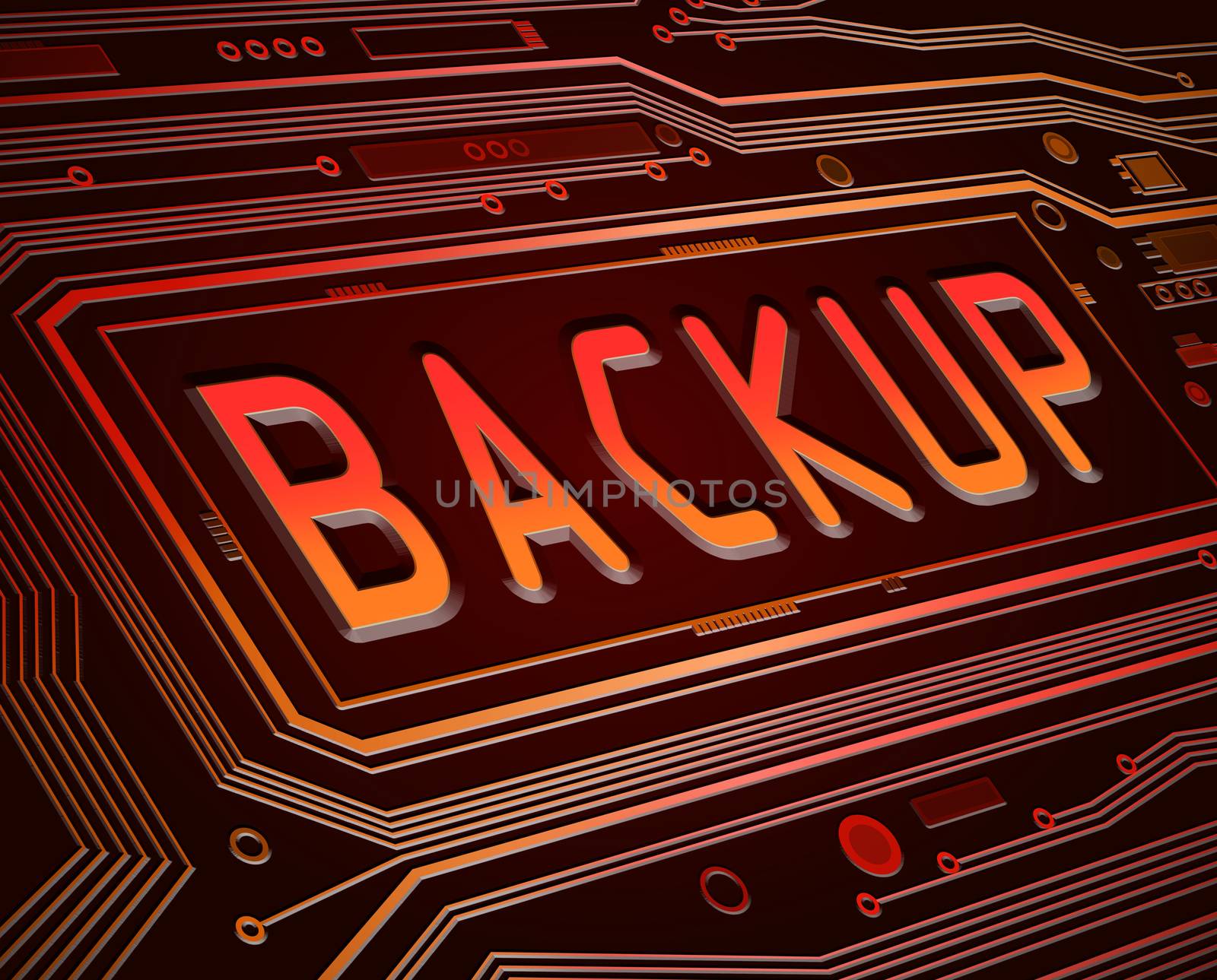 Abstract style illustration depicting printed circuit board components with a back up concept.