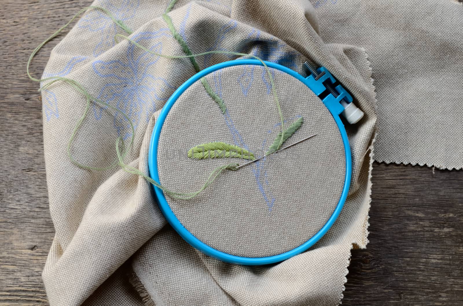 close-up of unfinished flower embroidery