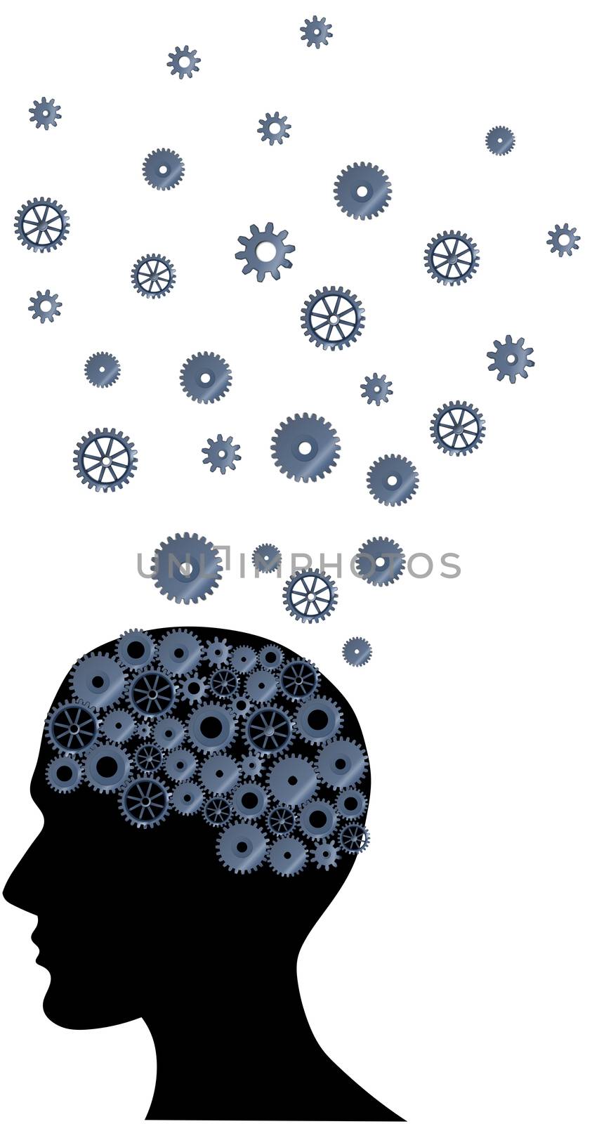 Illustration of a brain with many ideas on a white background