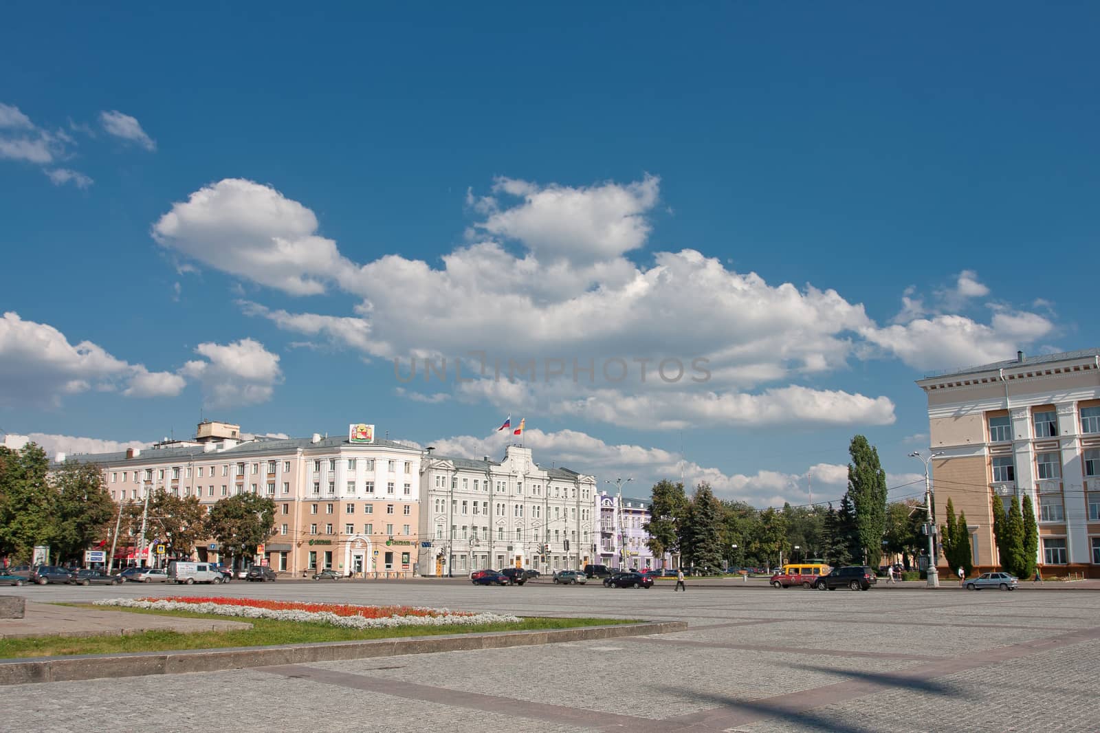 Lenin square in Voronezh, Russia. Summer sketch