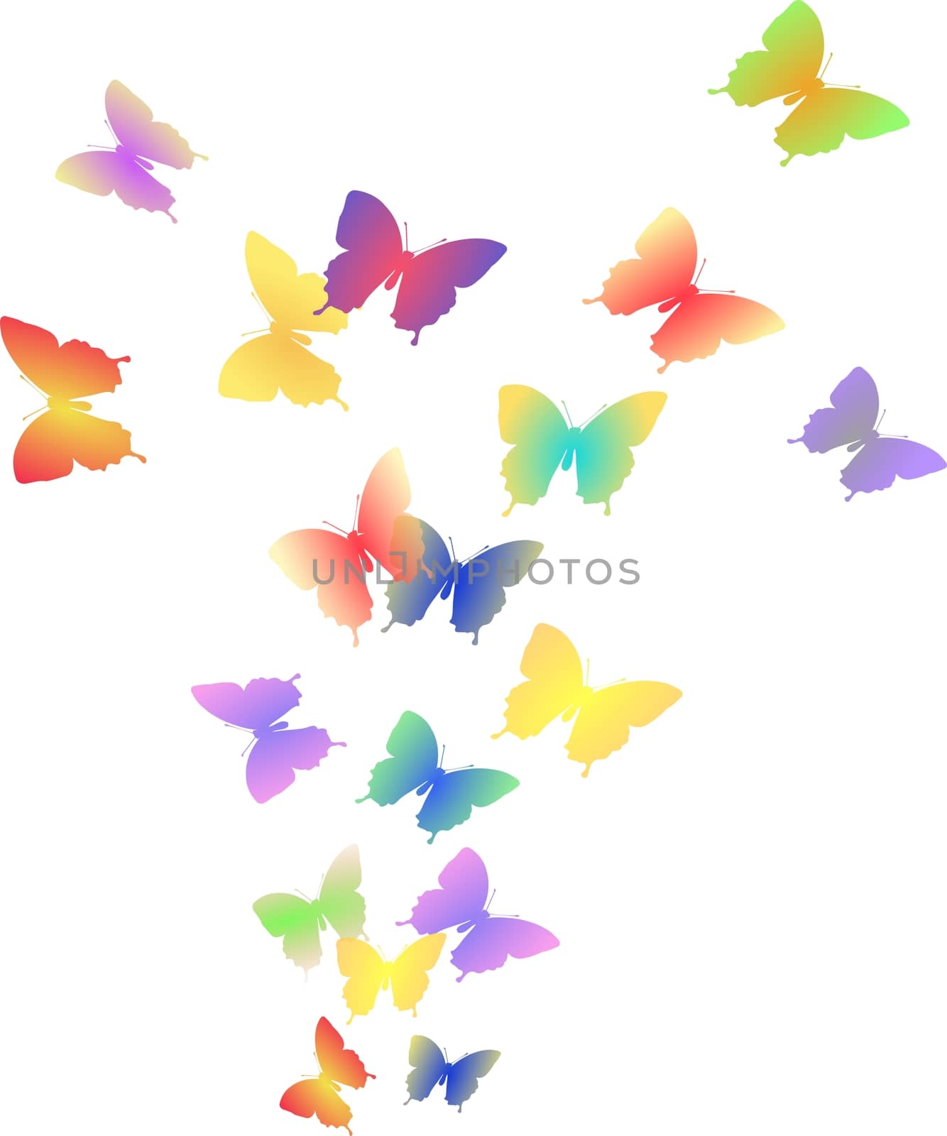 Illustration of flight of colorful butterflies by sylwia