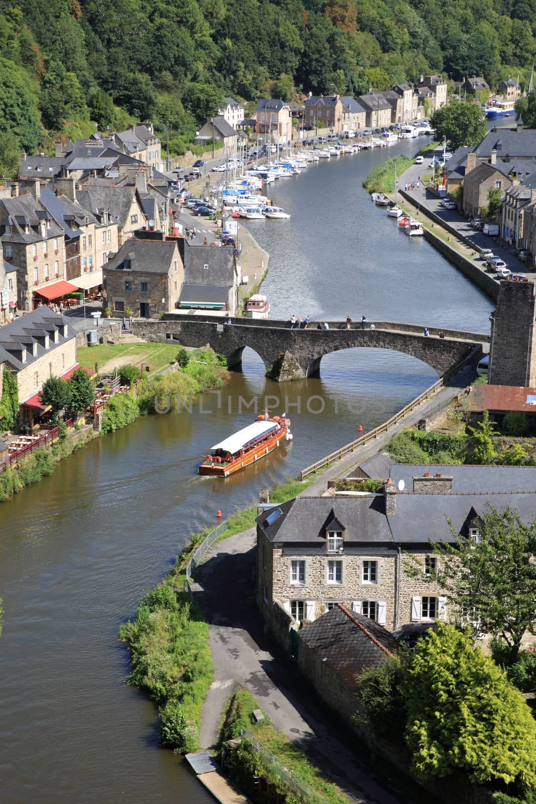 Medieval city of Dinan and his gothic bridge on the Rance, Brittany, France