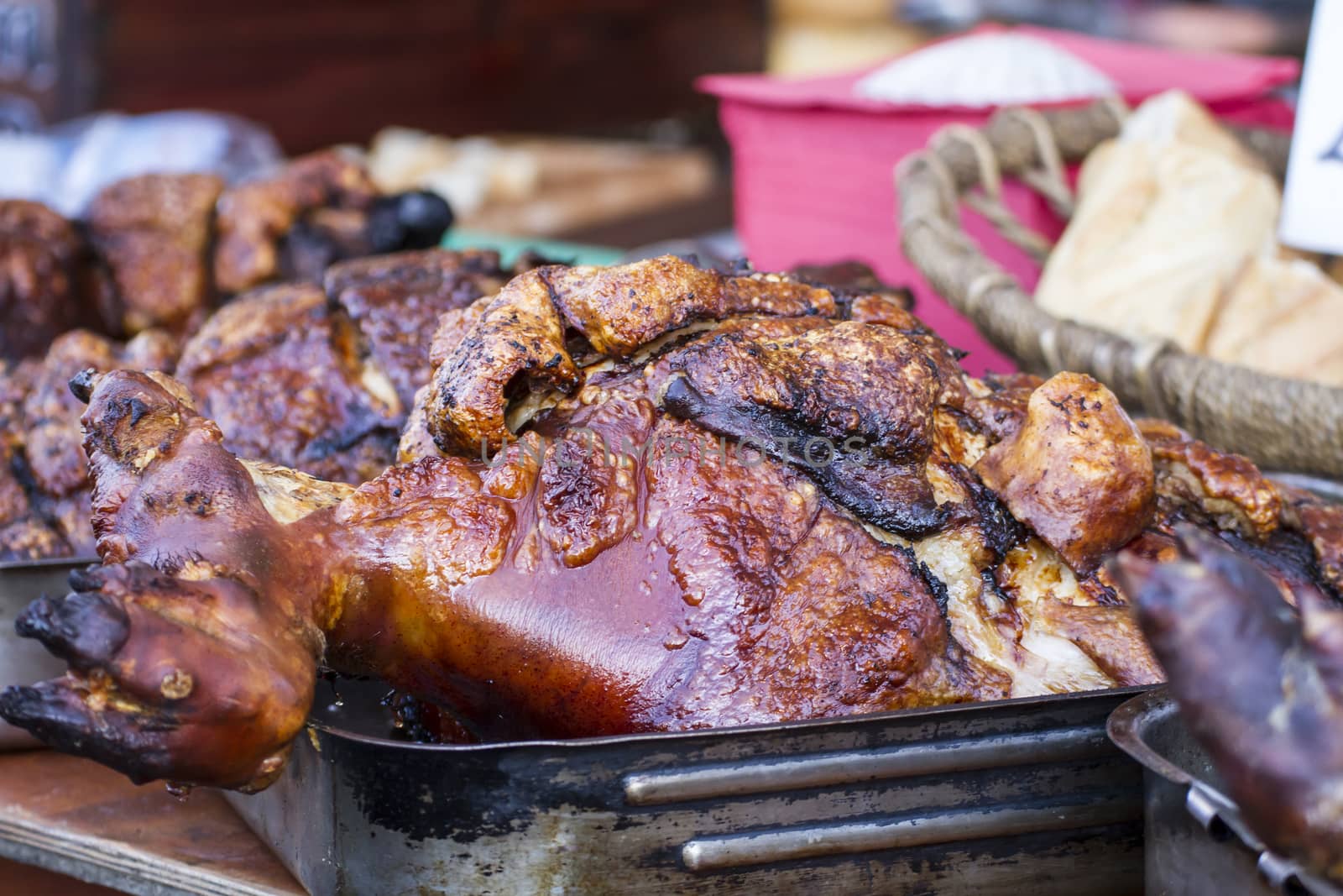 barbecue with sausages and lamb in a medieval fair, Spain