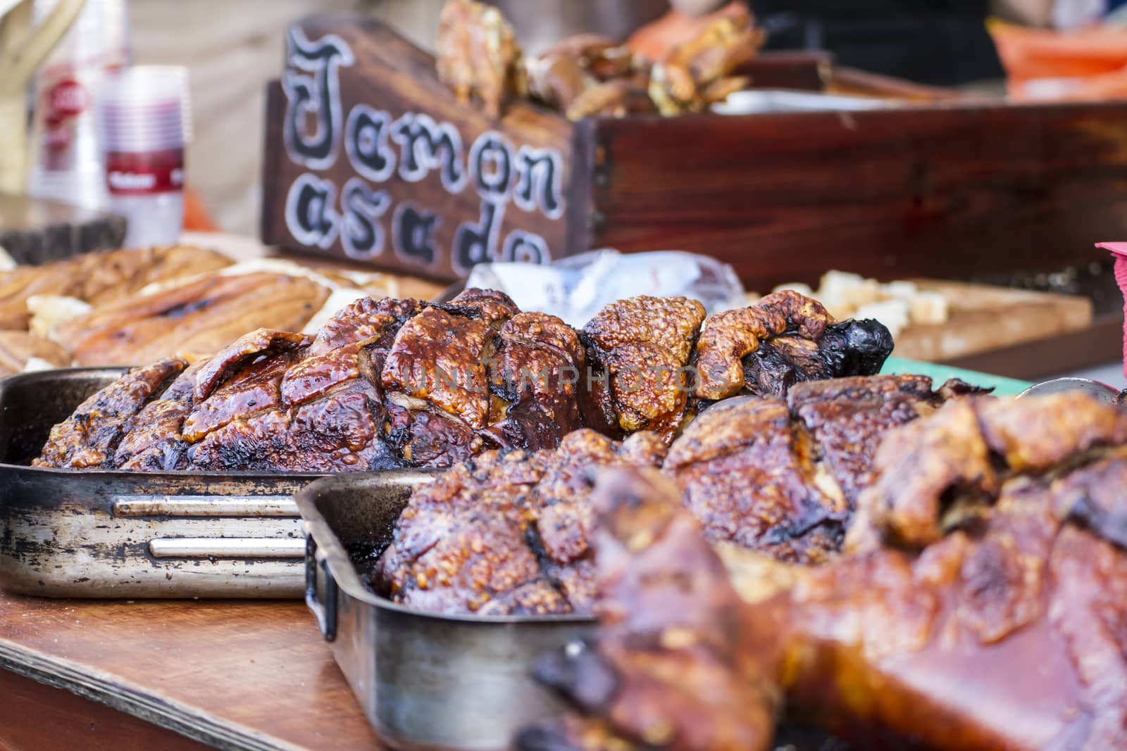 barbecue with sausages and lamb in a medieval fair, Spain by FernandoCortes