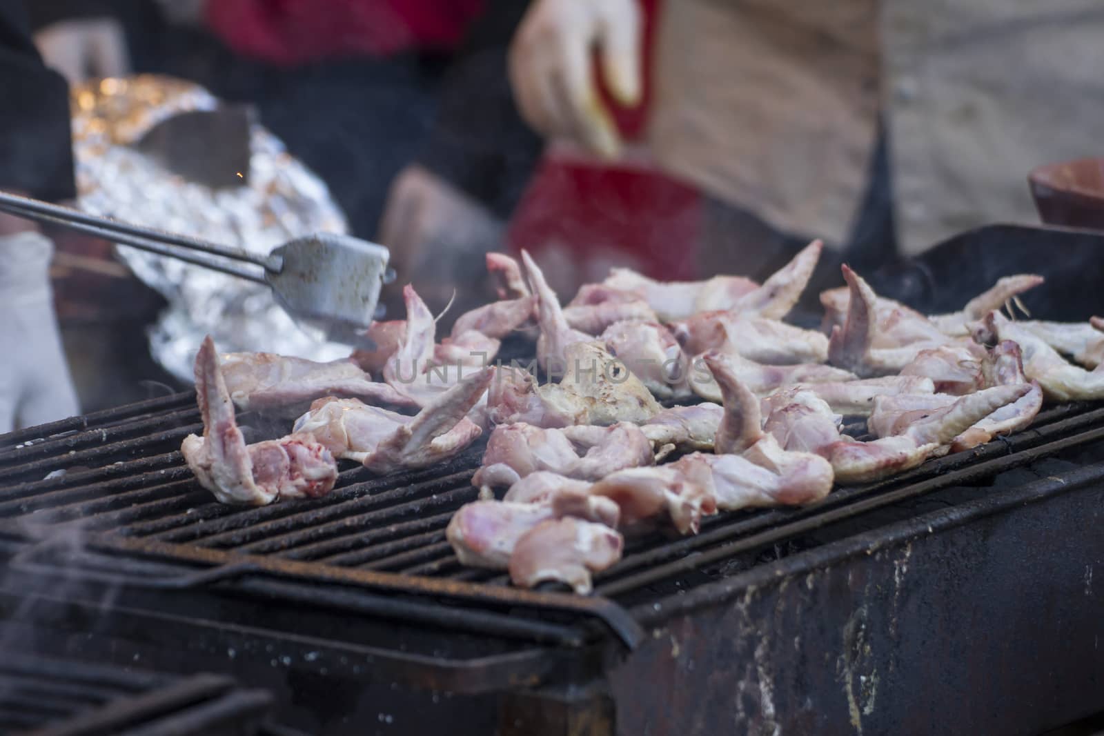 food, barbecue with sausages and lamb in a medieval fair, Spain