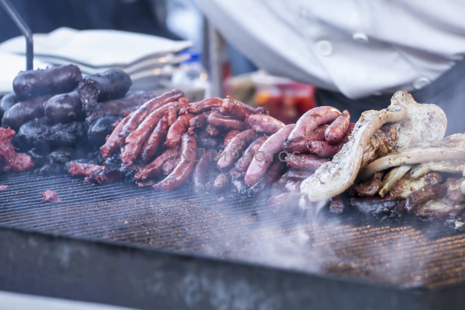 barbecue with sausages and lamb in a medieval fair, Spain