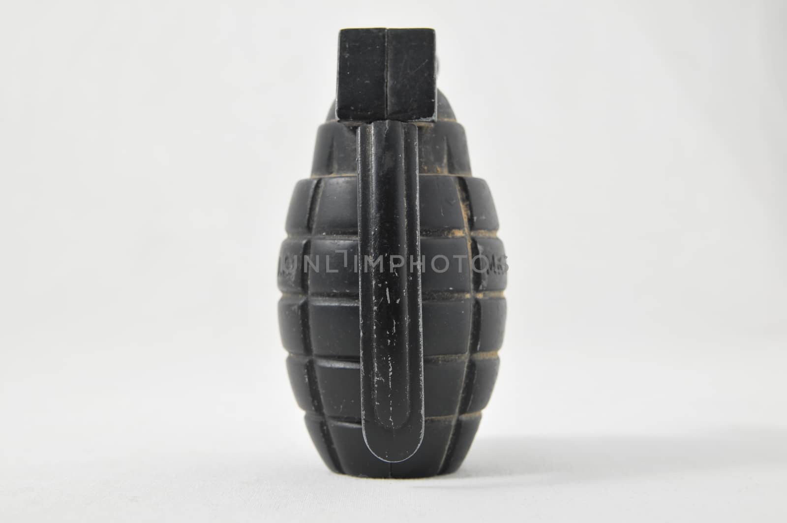 One Black Hand Grenade on a White Background