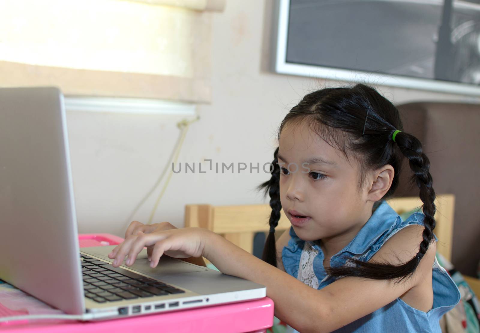 Asian girl portraits. The girls are sitting computers