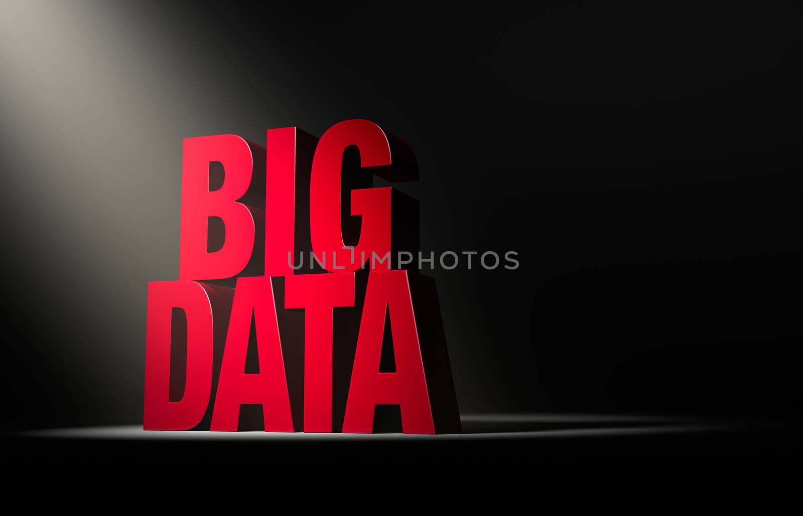 A single, angled spotlight reveals a red "BIG DATA" on a dark background.