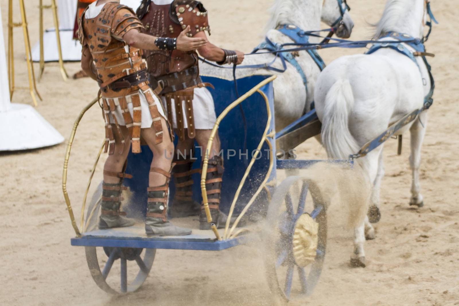 Warriors, Roman chariot in a fight of gladiators, bloody circus by FernandoCortes