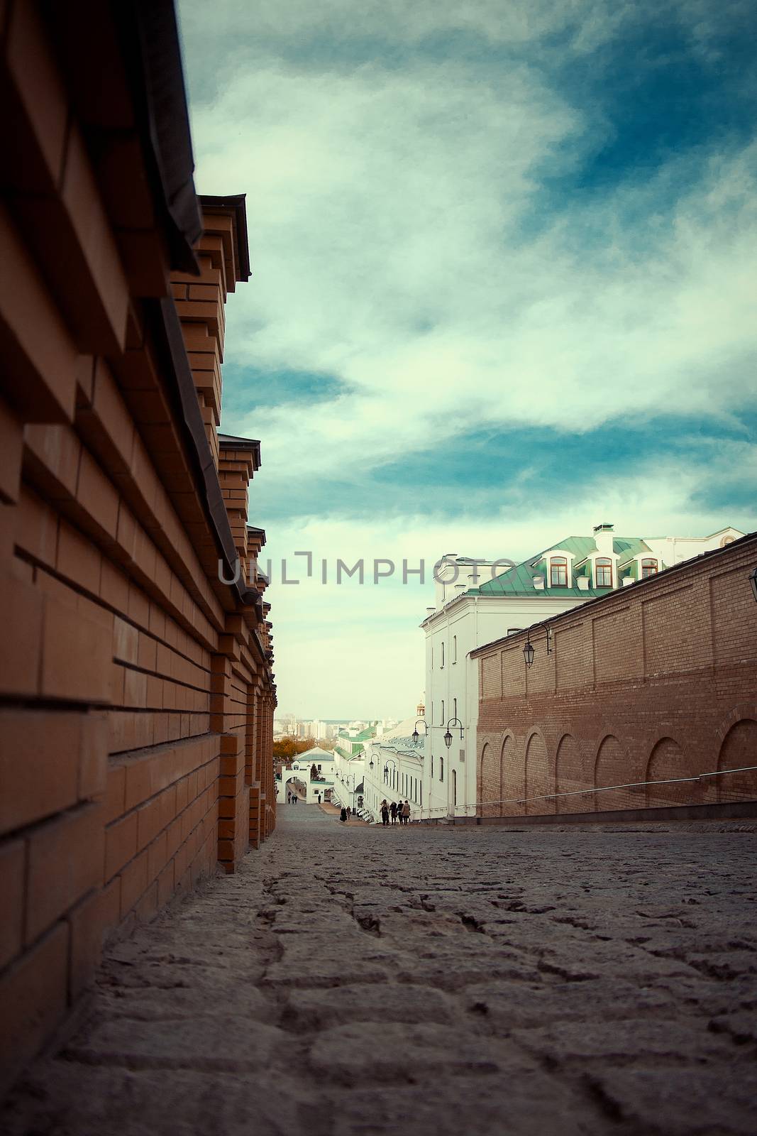 Empty Street In Old mystery Town in Kiev
